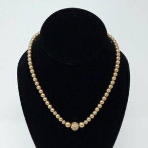 Carolee Gold Tone Faux Pearl & Pave Ball Necklace – 18” Classic Elegant Style